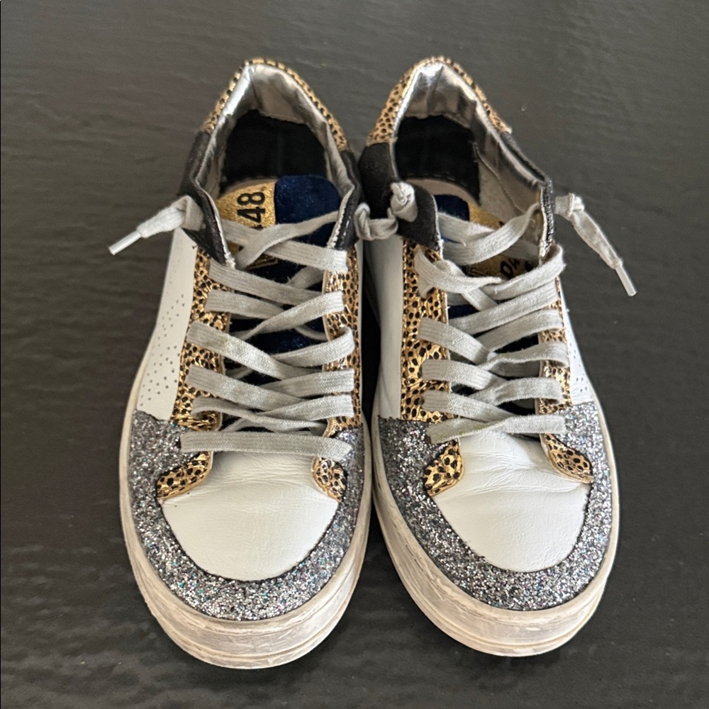 P448 Low-Top Sneakers with Gold Glitter Tongue & Blue Lining